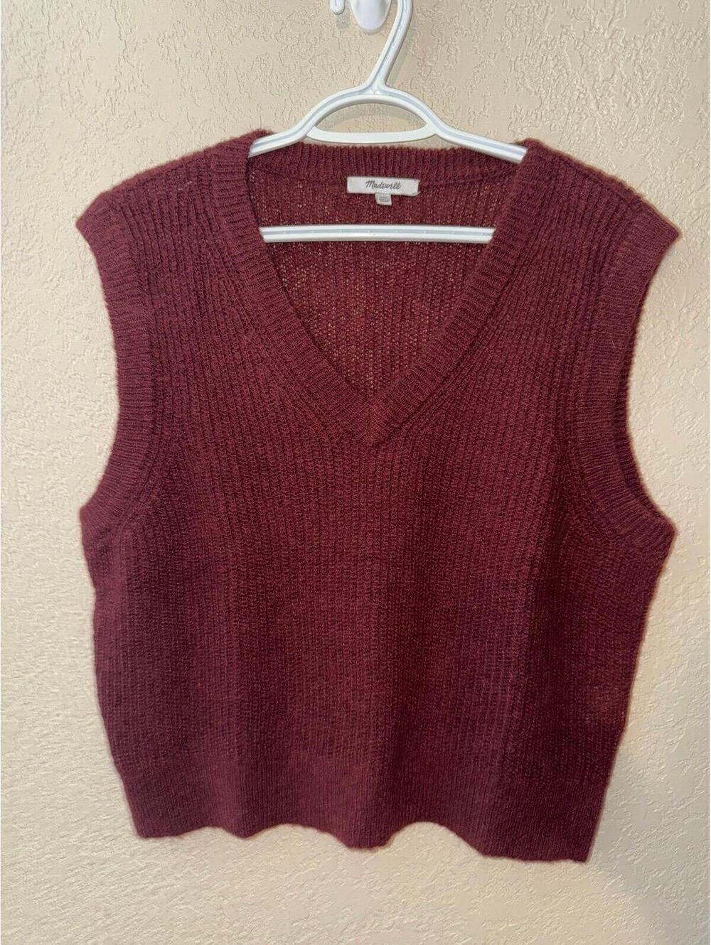 Madewell Burgundy Alpaca Blend Sweater Vest XXL Oversized Chunky Knit V-Neck NWO